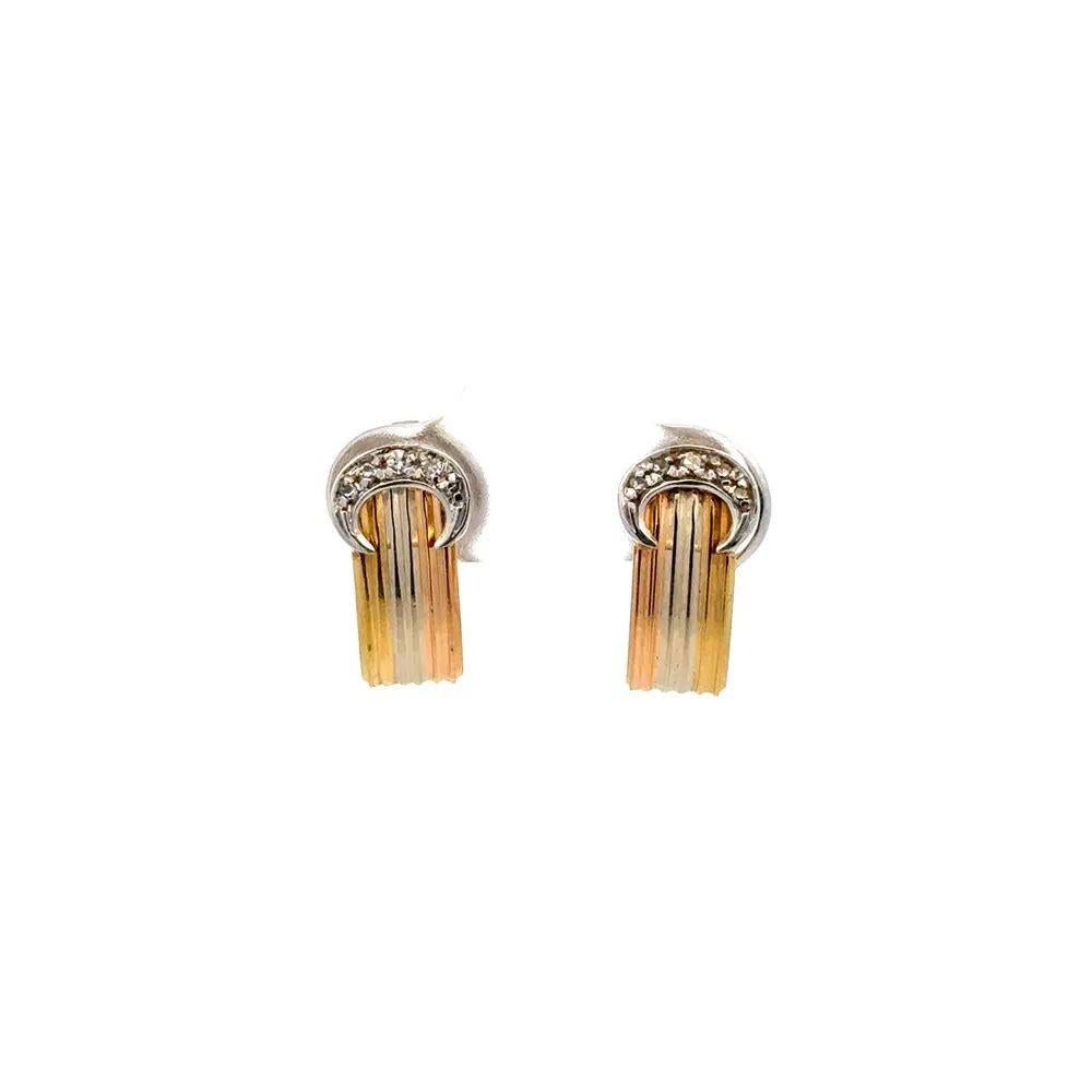 Dreifarbige Vintage-Ohrclips aus Gold und Diamanten (Moderne) im Angebot