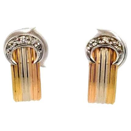 Pendientes vintage con clip de oro tricolor y diamantes