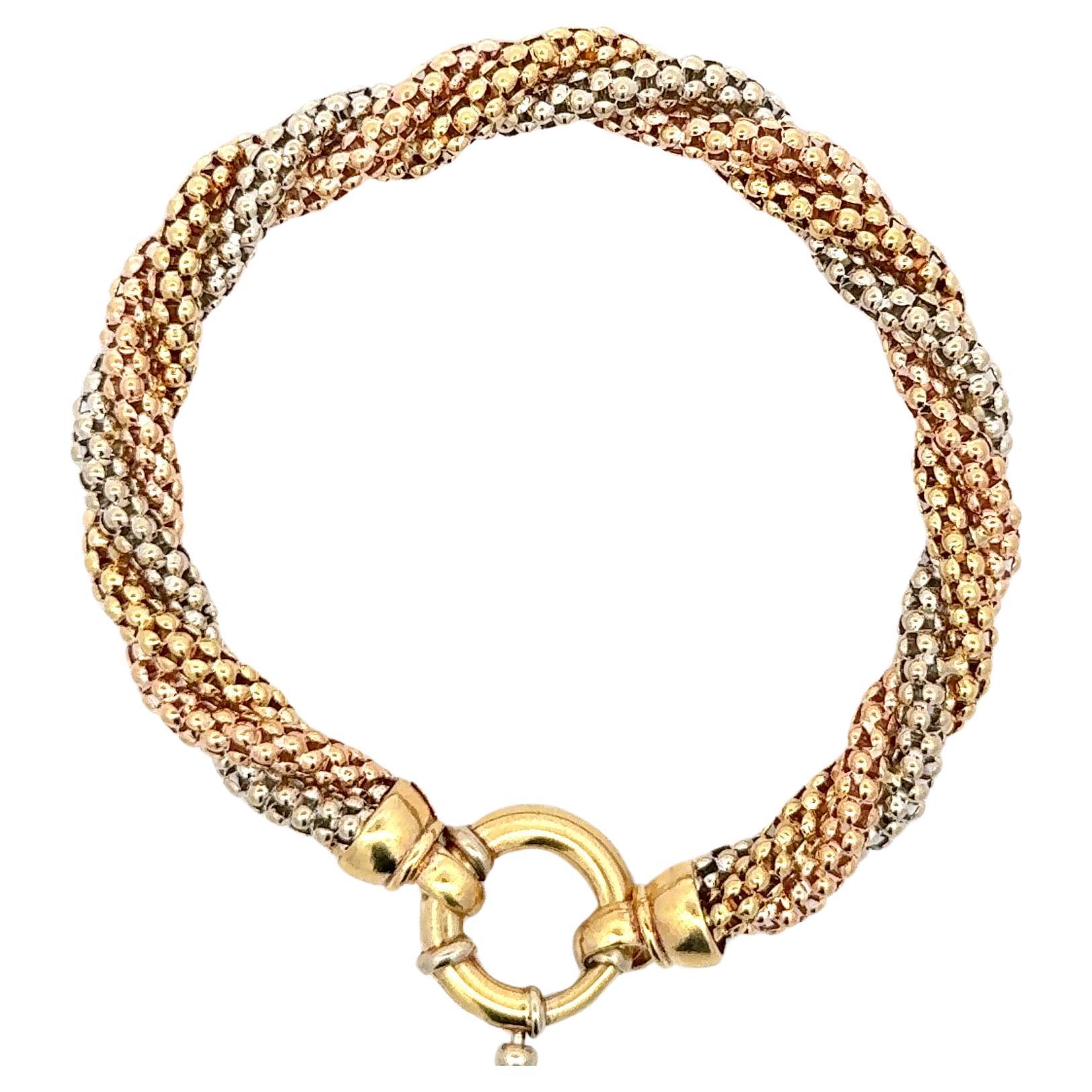 Dreifarbiges Goldperlen-Twist-Armband aus 18 Karat Gold 23 Gramm im Zustand „Hervorragend“ im Angebot in New York, NY