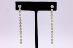 Tri-Color Gold Diamond Drop Earrings 1.50 Carat