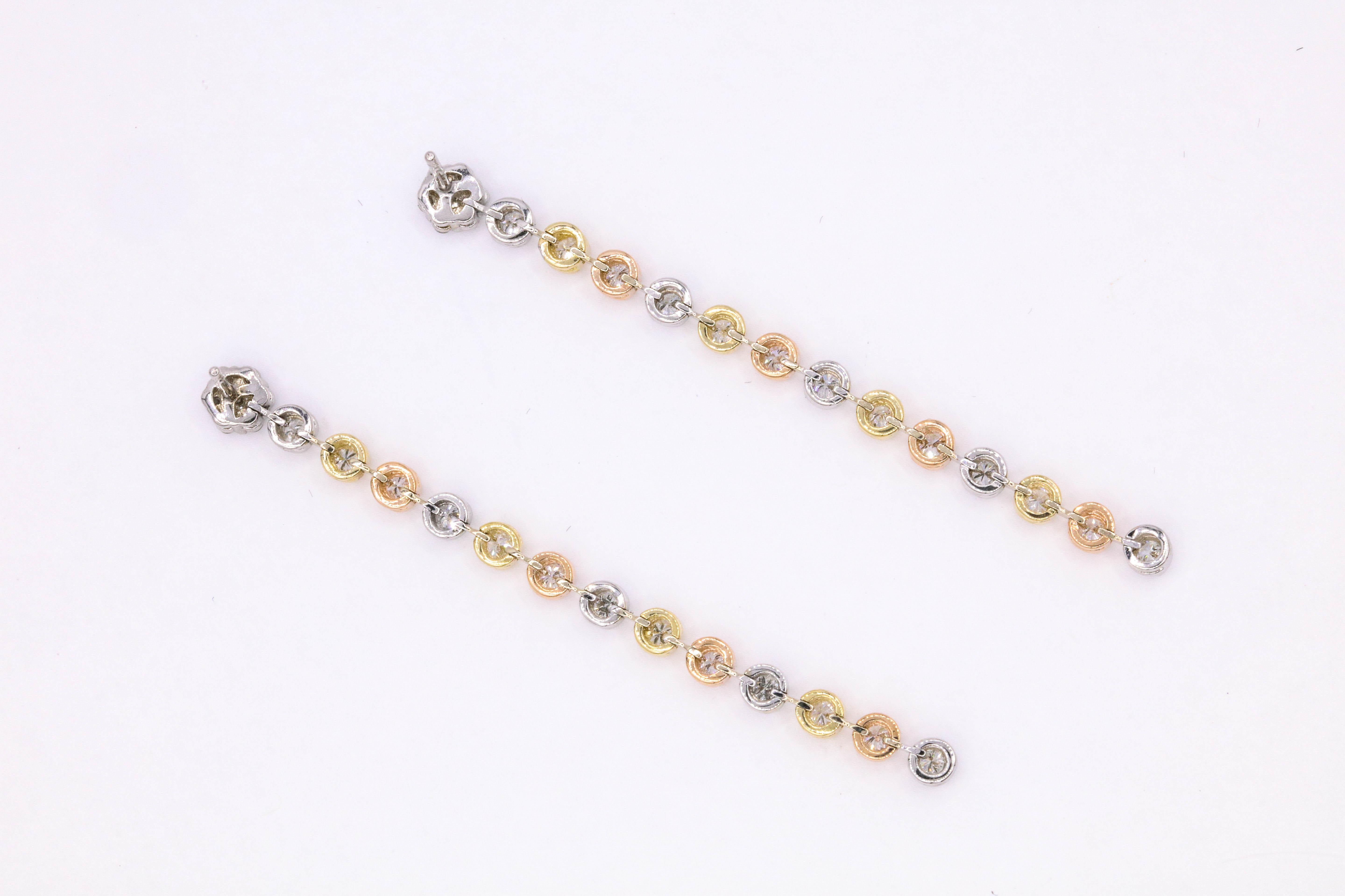 Boucles d'oreilles en goutte en or tricolore avec diamants 1,50 carat Neuf - En vente à New York, NY