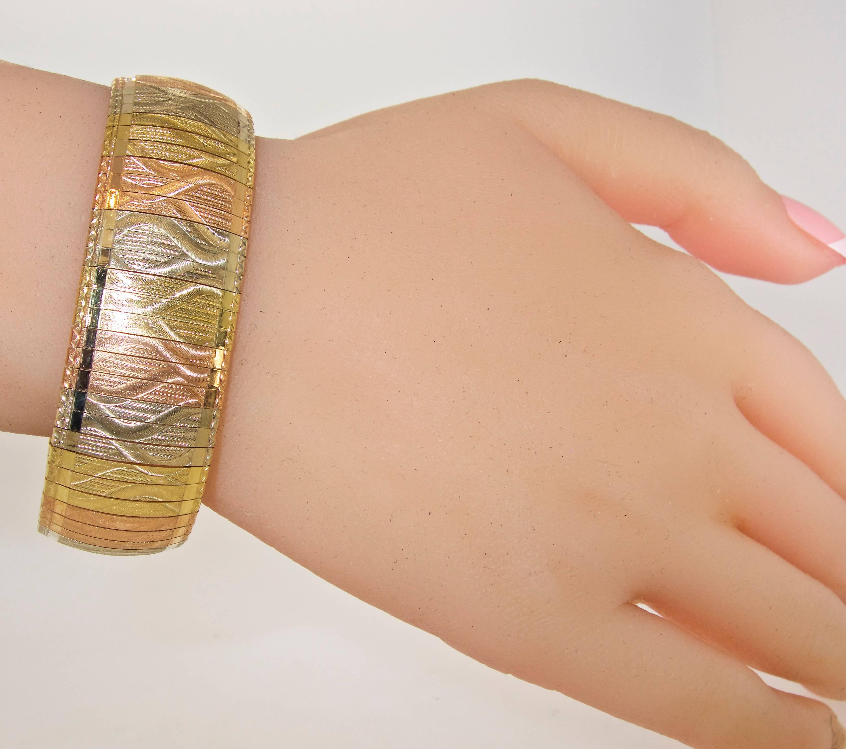 Modern Tri-Color Gold Flexible Bracelet