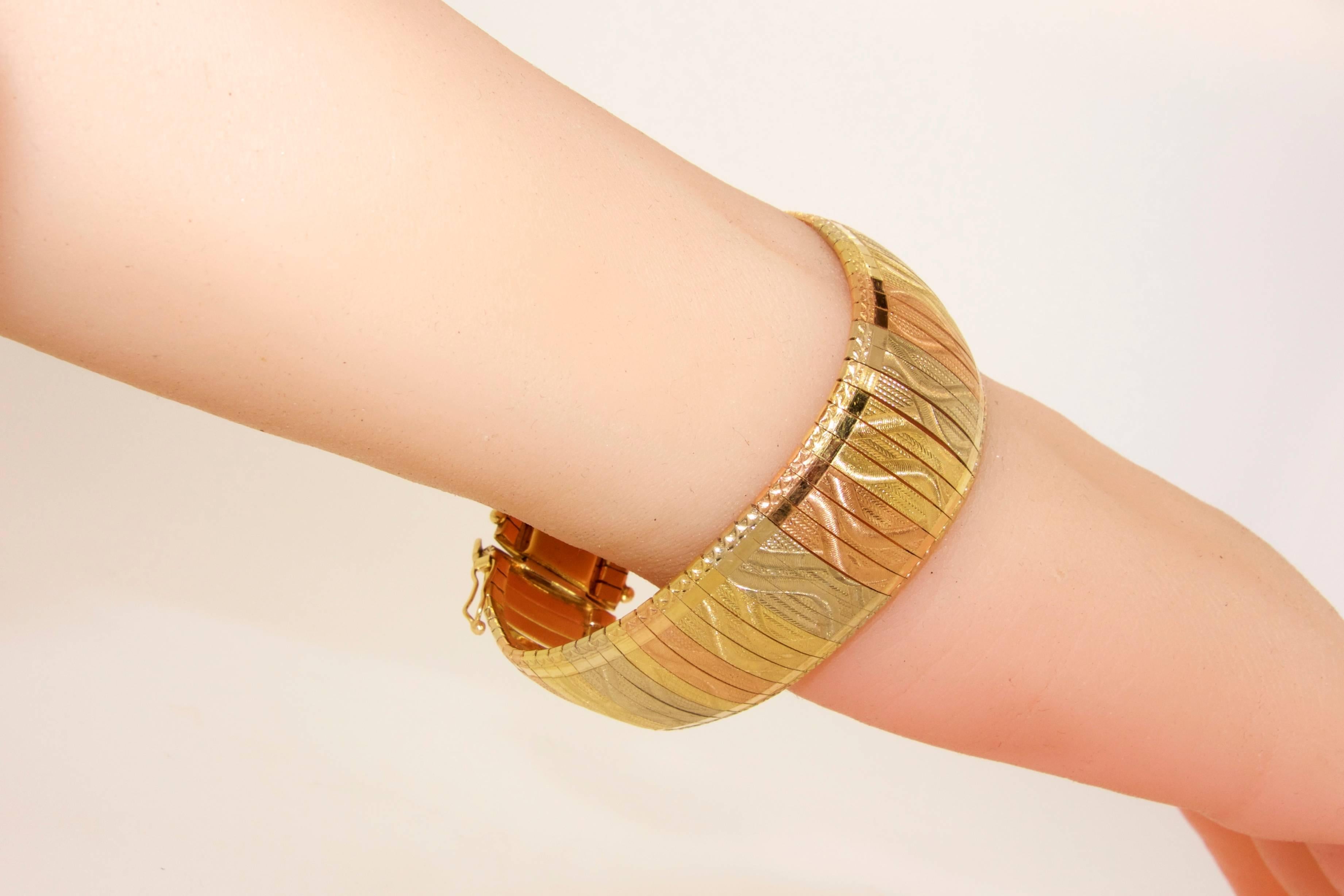 Tri-Color Gold Flexible Bracelet In Excellent Condition In Aspen, CO