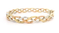 Tri Color Gold GIA 1.80ct Fancy Yellow Pink Diamond Braided Open Bangle Bracelet