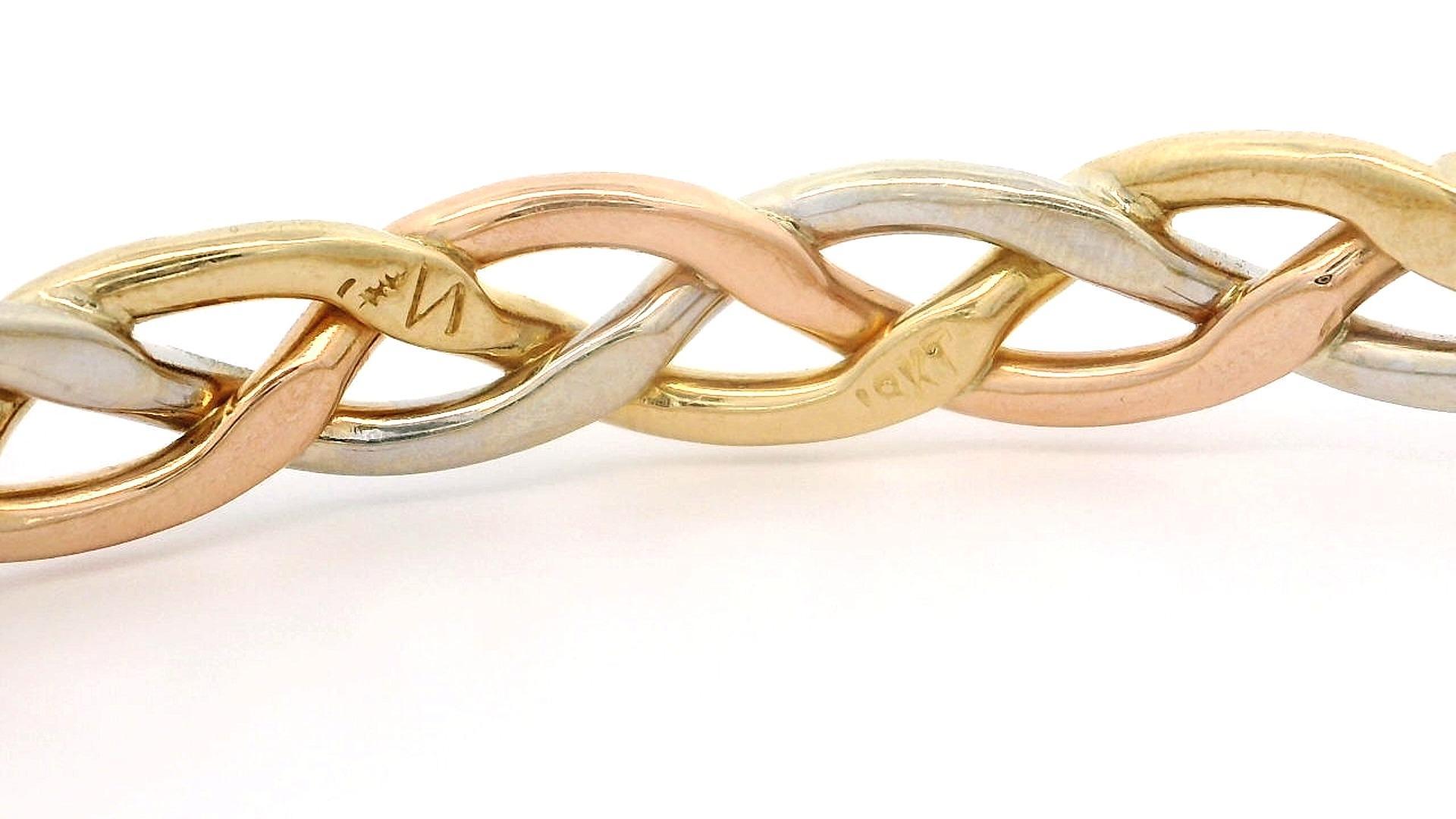 De las mujeres Pulsera tricolor de oro GIA de 1,80 ct con diamante amarillo rosa trenzado abierto en venta