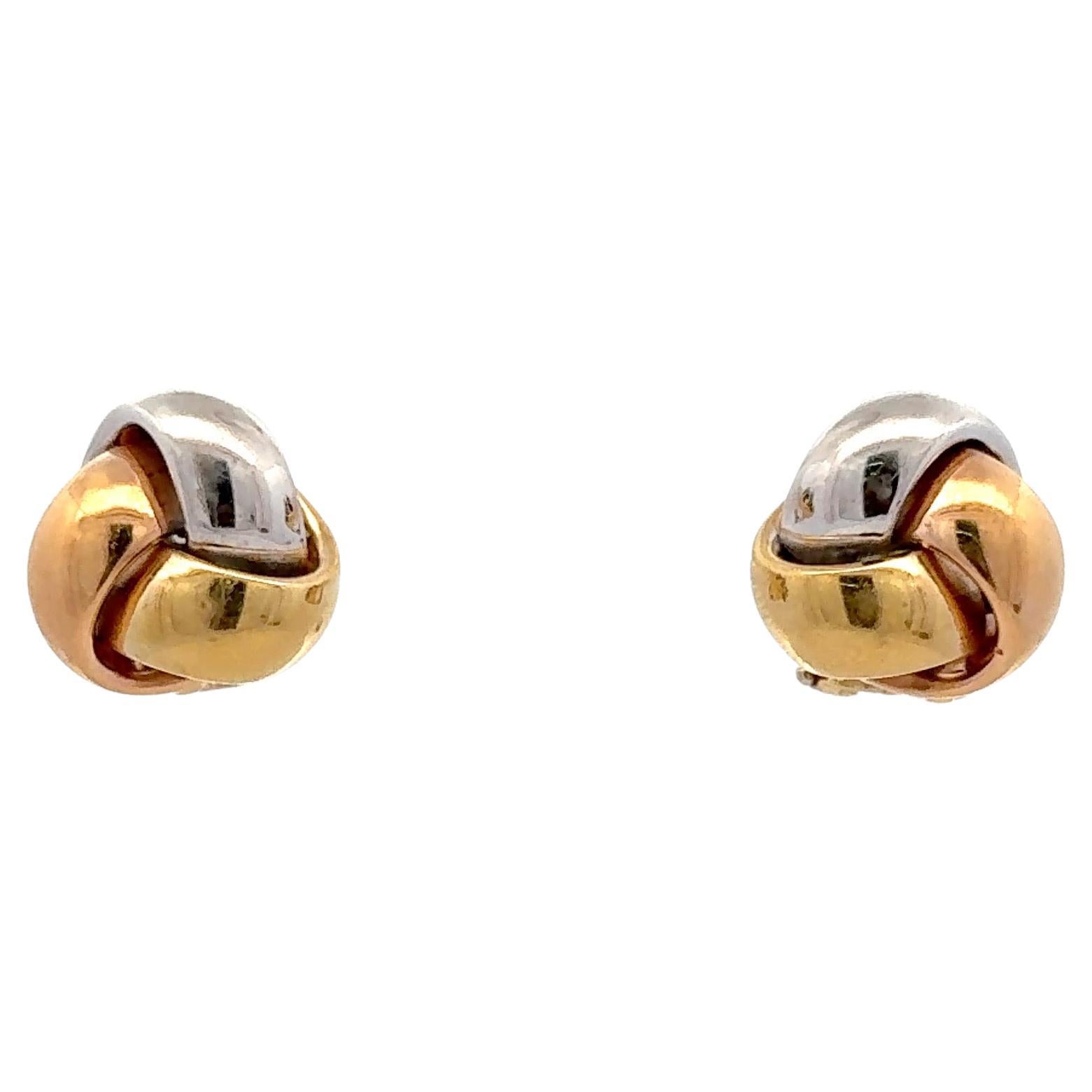 Orecchini con nodo in oro tricolore in oro giallo, bianco e rosa 14KT 7,1 grammi