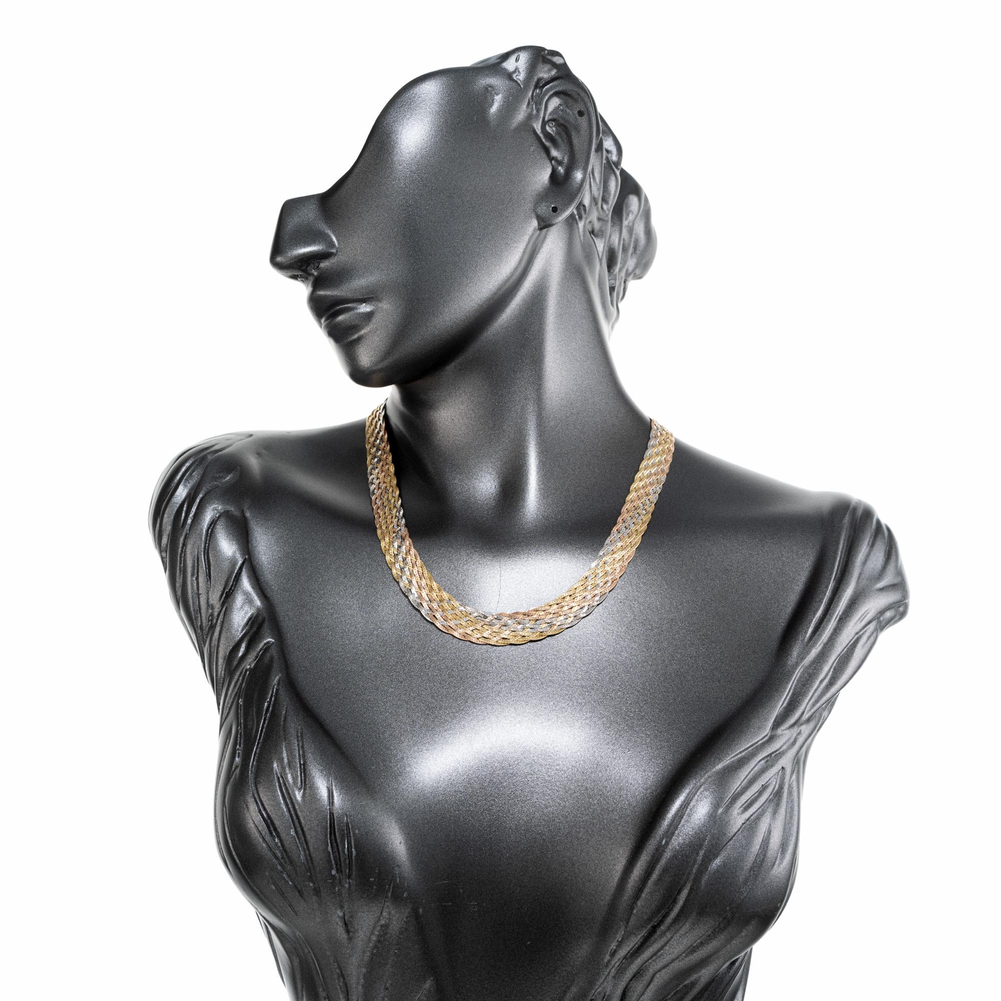Women's Tri Color Gold Mesh 14k Gold Necklace  For Sale
