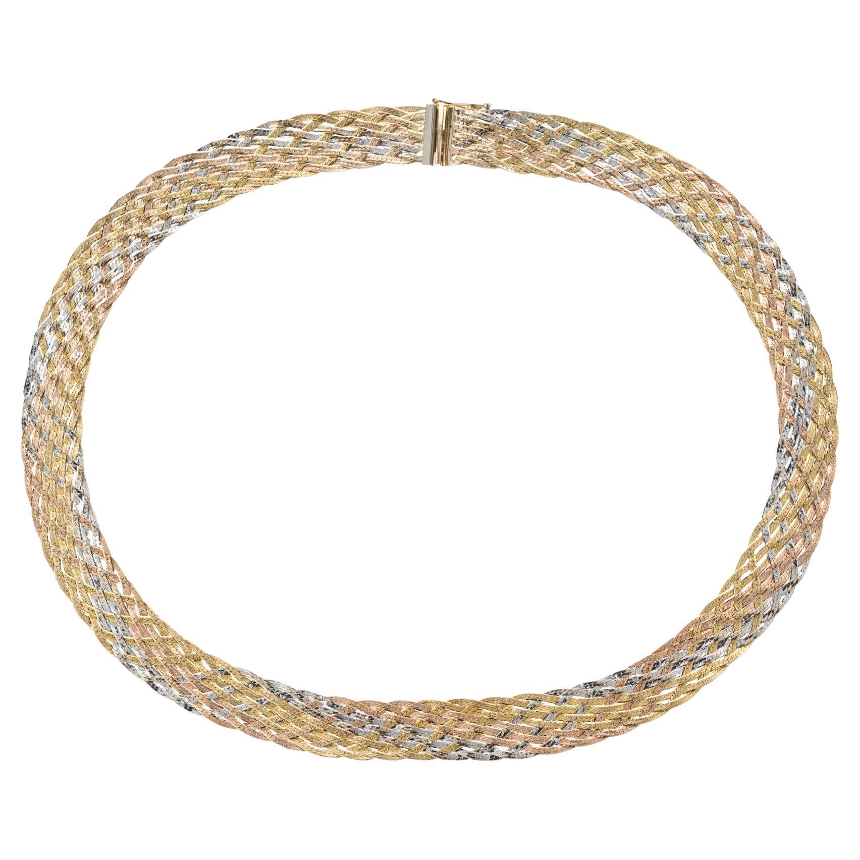 Collier en maille d'or tricolore 14k  en vente