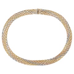 Tri Color Gold Mesh 14k Gold Necklace 