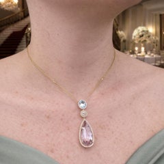 Tri Color Gold Pastel Amethyst, Topaz & Diamond Long Teardrop Pendant Necklace