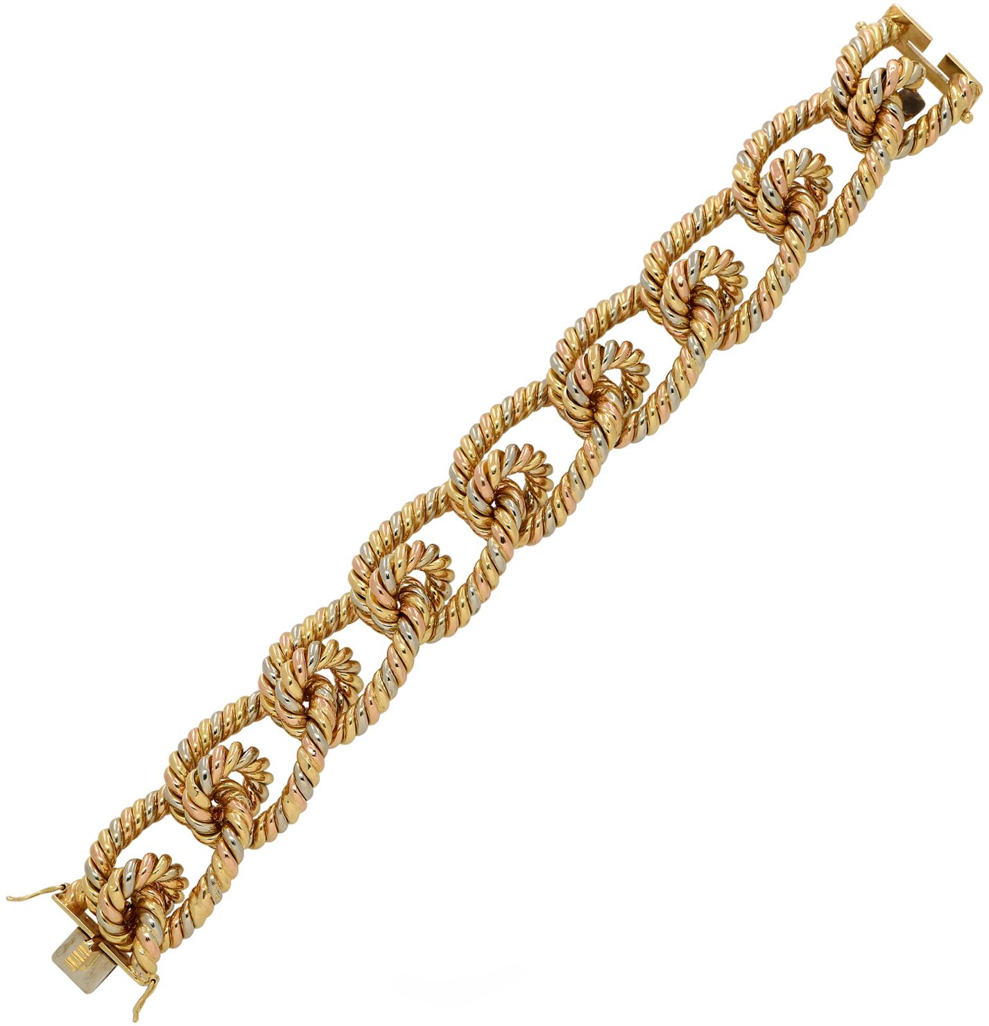 tri color gold rope bracelet