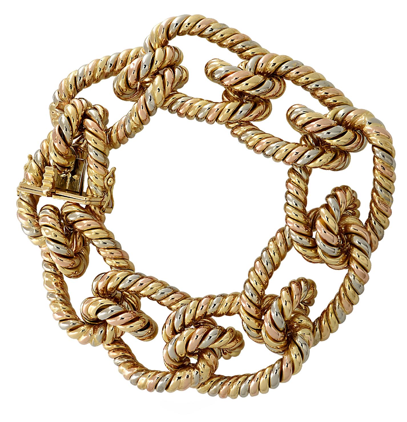Modern Tri-Color Gold Twisted Rope Bracelet