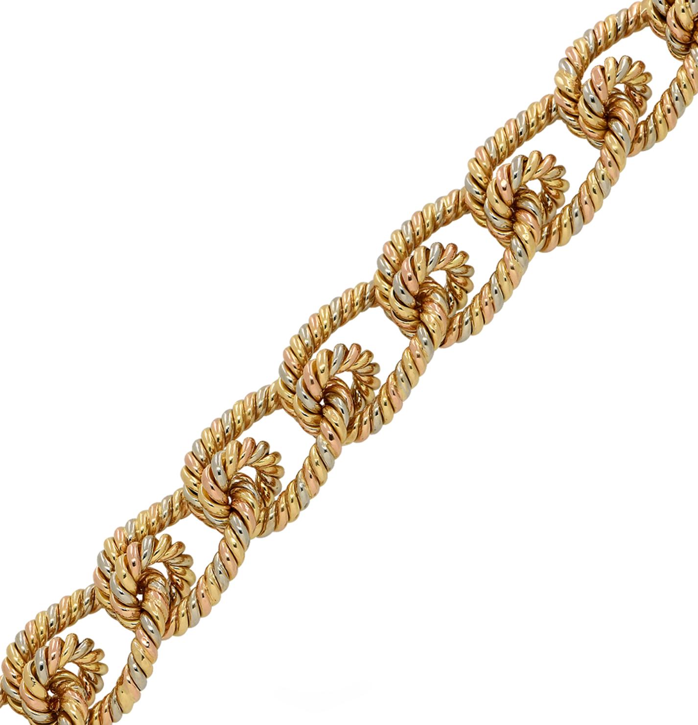 Tri-Color Gold Twisted Rope Bracelet In Good Condition In Miami, FL