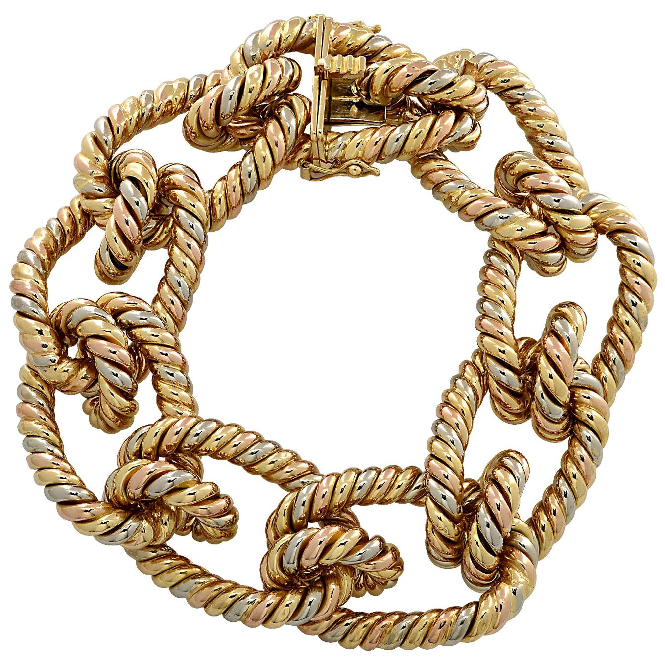 Tri-Color Gold Twisted Rope Bracelet