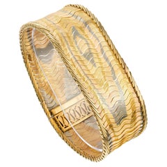 Tri-Color Gold Wide Textured Italian Bracelet