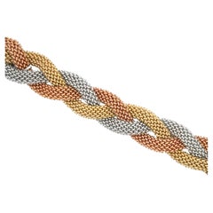 Tri-Color Gold Woven Braided Bracelet 14 Karat Gold 42.6 Grams Diamond Clasp 