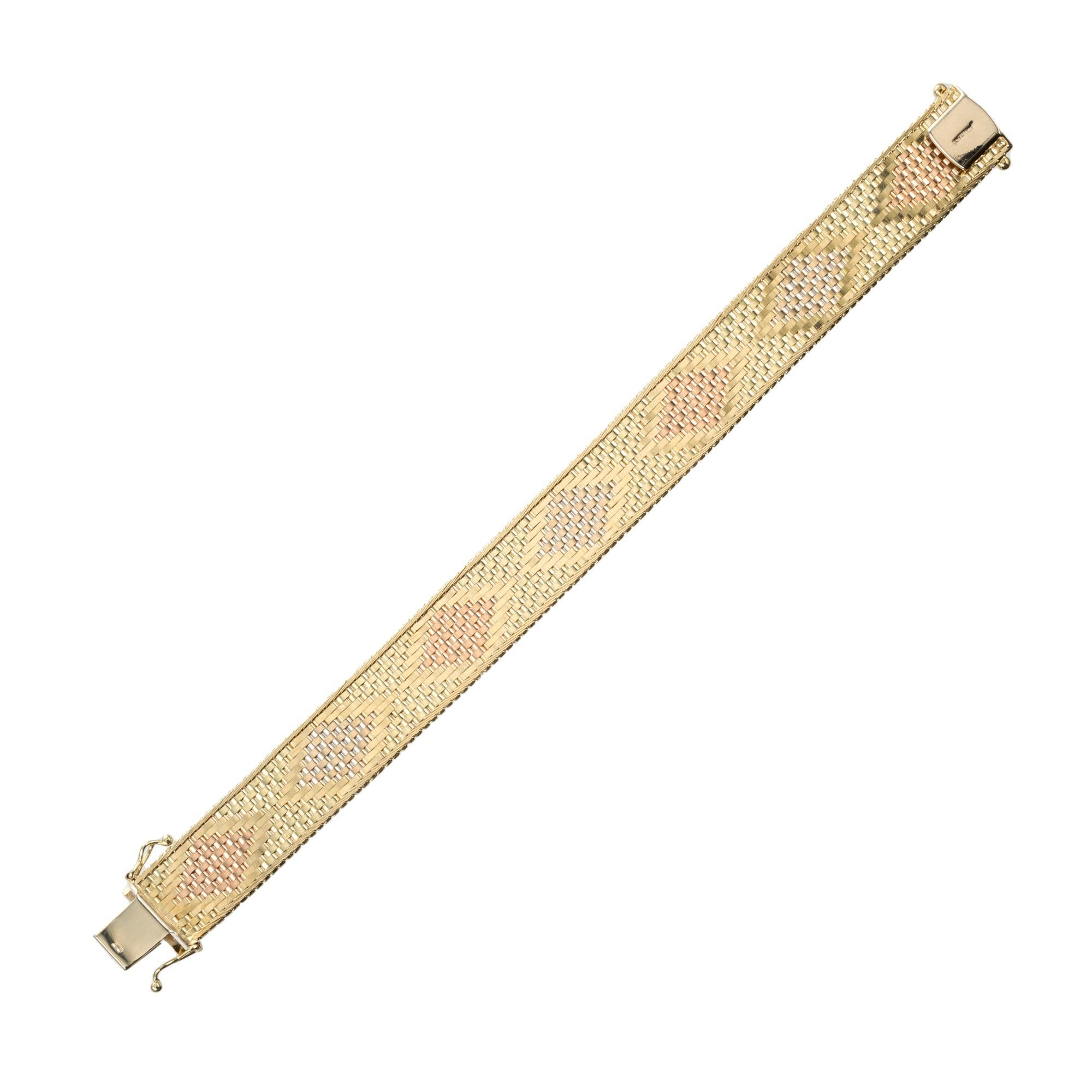 Donna Bracciale piatto tricolore in oro italiano in vendita