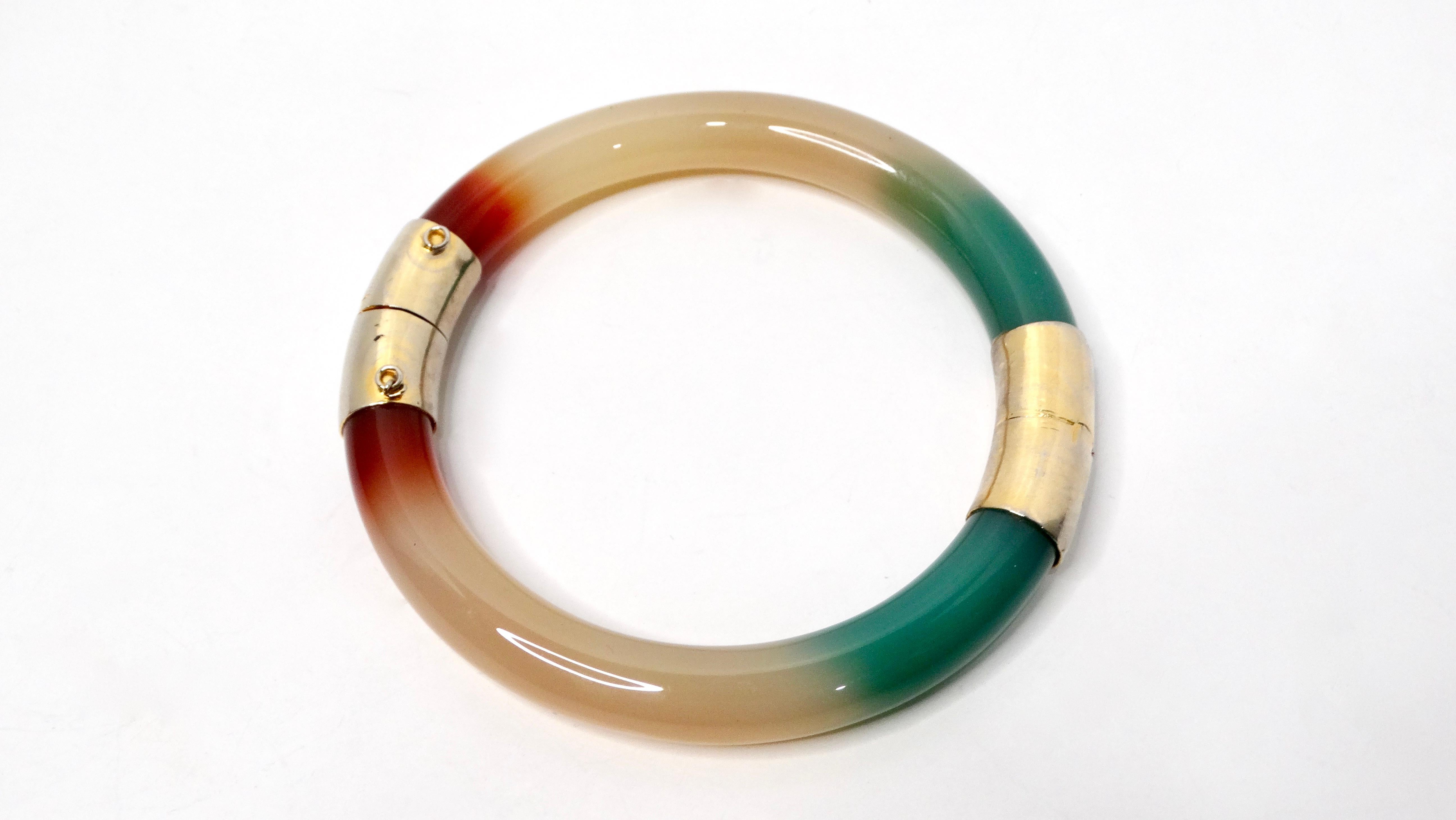 Tri-Color Jade Hinged Bangle Bracelet In Good Condition In Scottsdale, AZ
