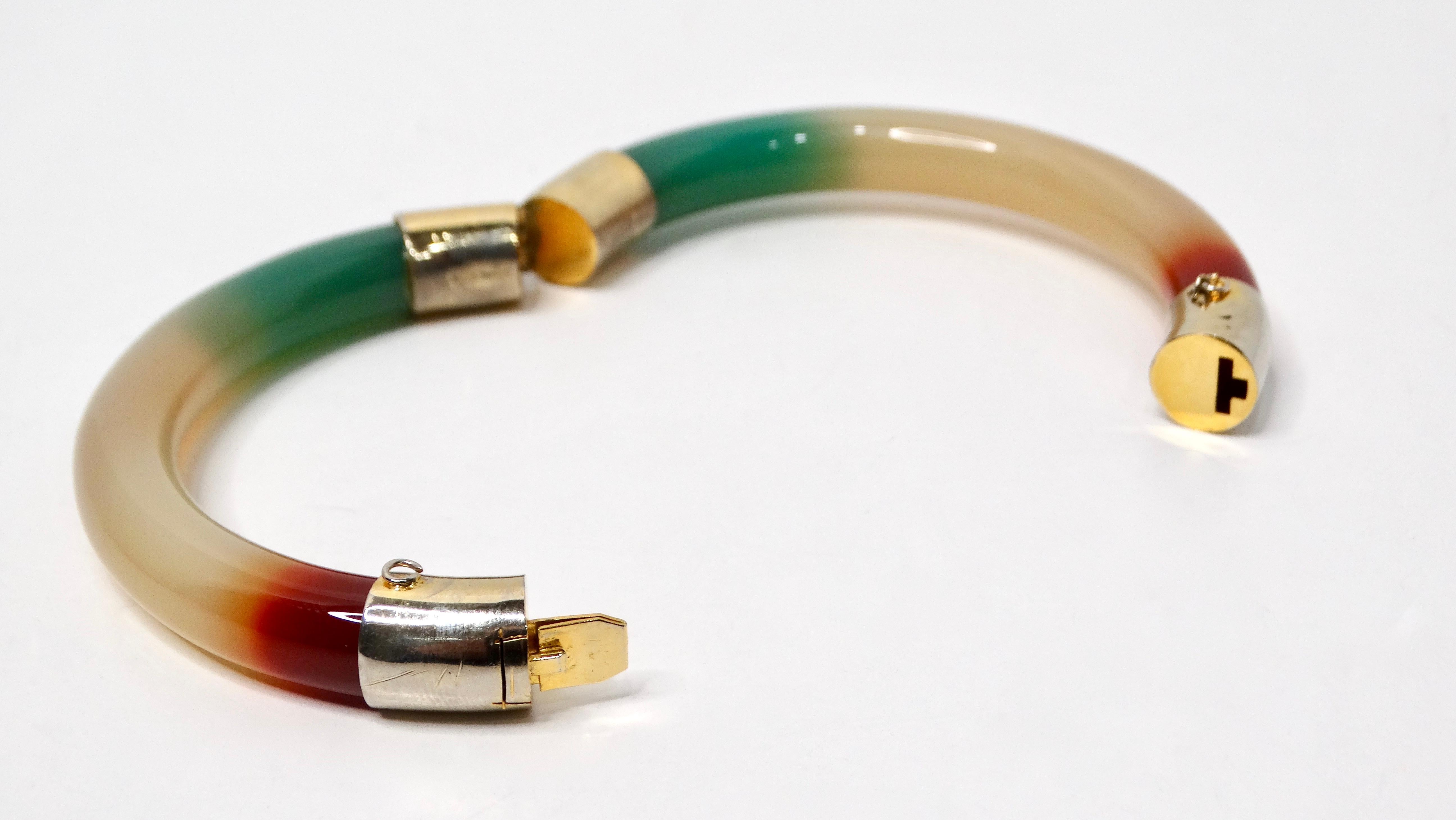 Women's Tri-Color Jade Hinged Bangle Bracelet