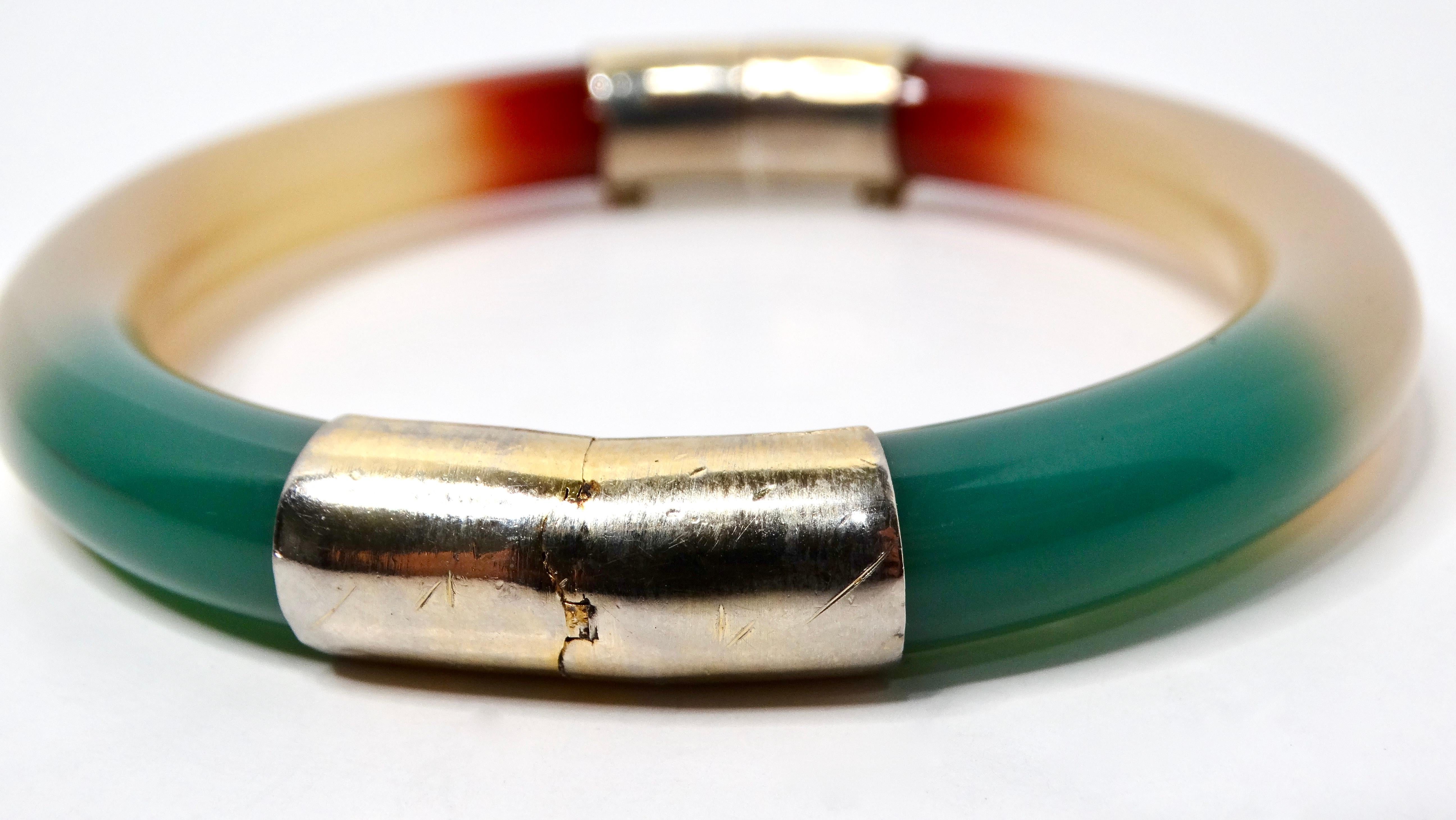 Tri-Color Jade Hinged Bangle Bracelet 1