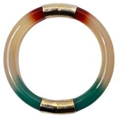 Tri-Color Jade Hinged Bangle Bracelet