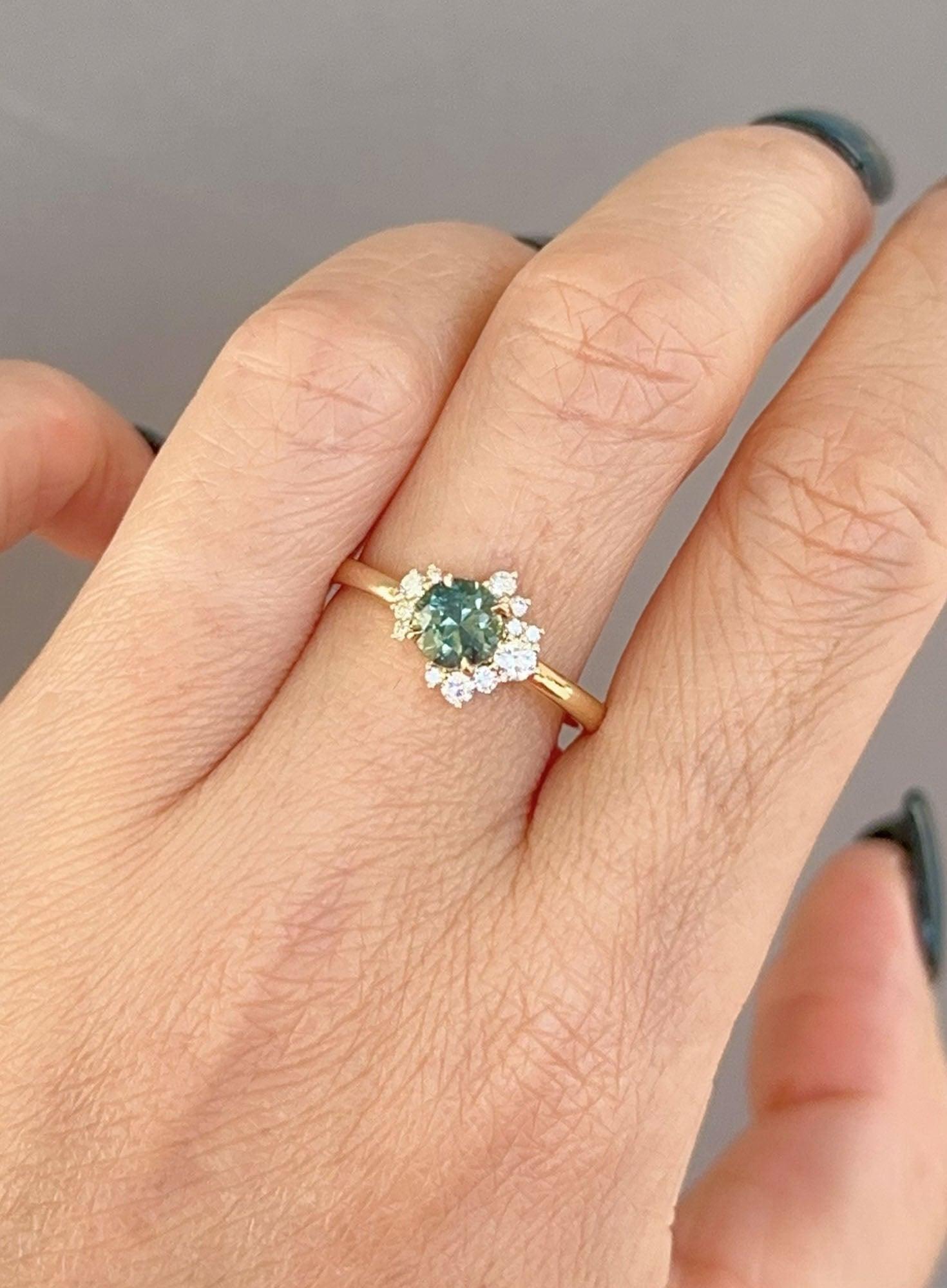 Tri-Color Montana Sapphire with Diamond Cluster Engagement Ring 14K Gold R6756 For Sale 3