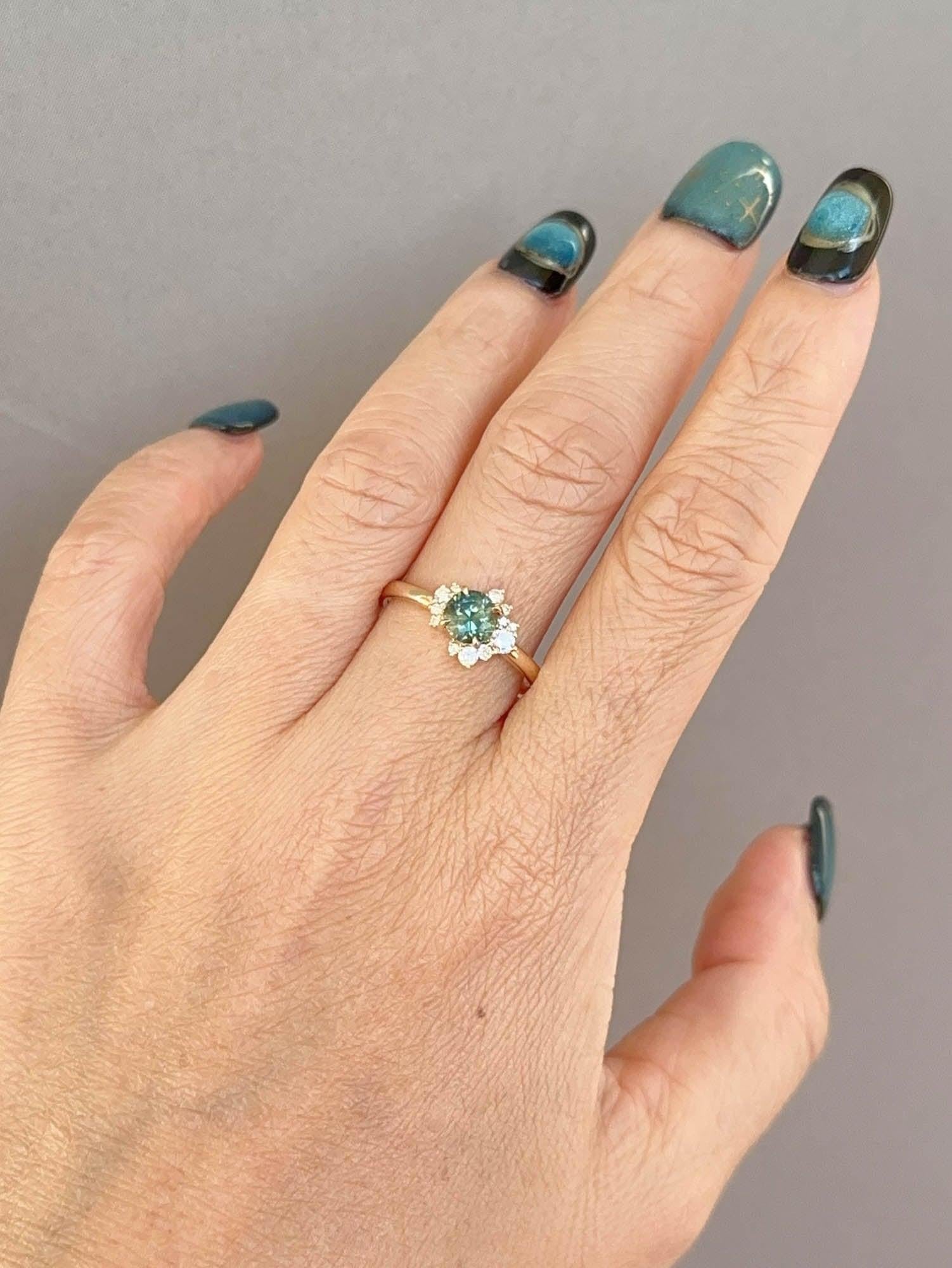Tri-Color Montana Sapphire with Diamond Cluster Engagement Ring 14K Gold R6756 For Sale 4