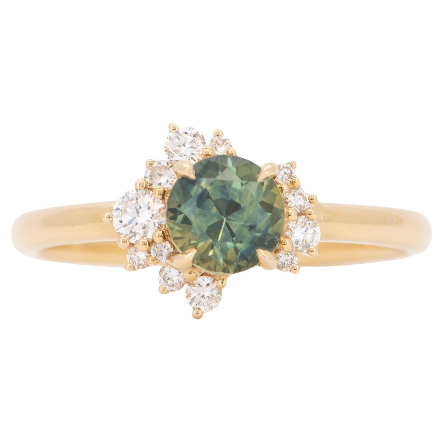 Tri-Color Montana Sapphire with Diamond Cluster Engagement Ring 14K Gold R6756 For Sale