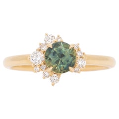 Tri-Color Montana Sapphire with Diamond Cluster Engagement Ring 14K Gold R6756