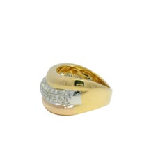 Tri-Color Natural 0.97 Carat Diamond Pave 18-Karat Swirl Ring In Stock