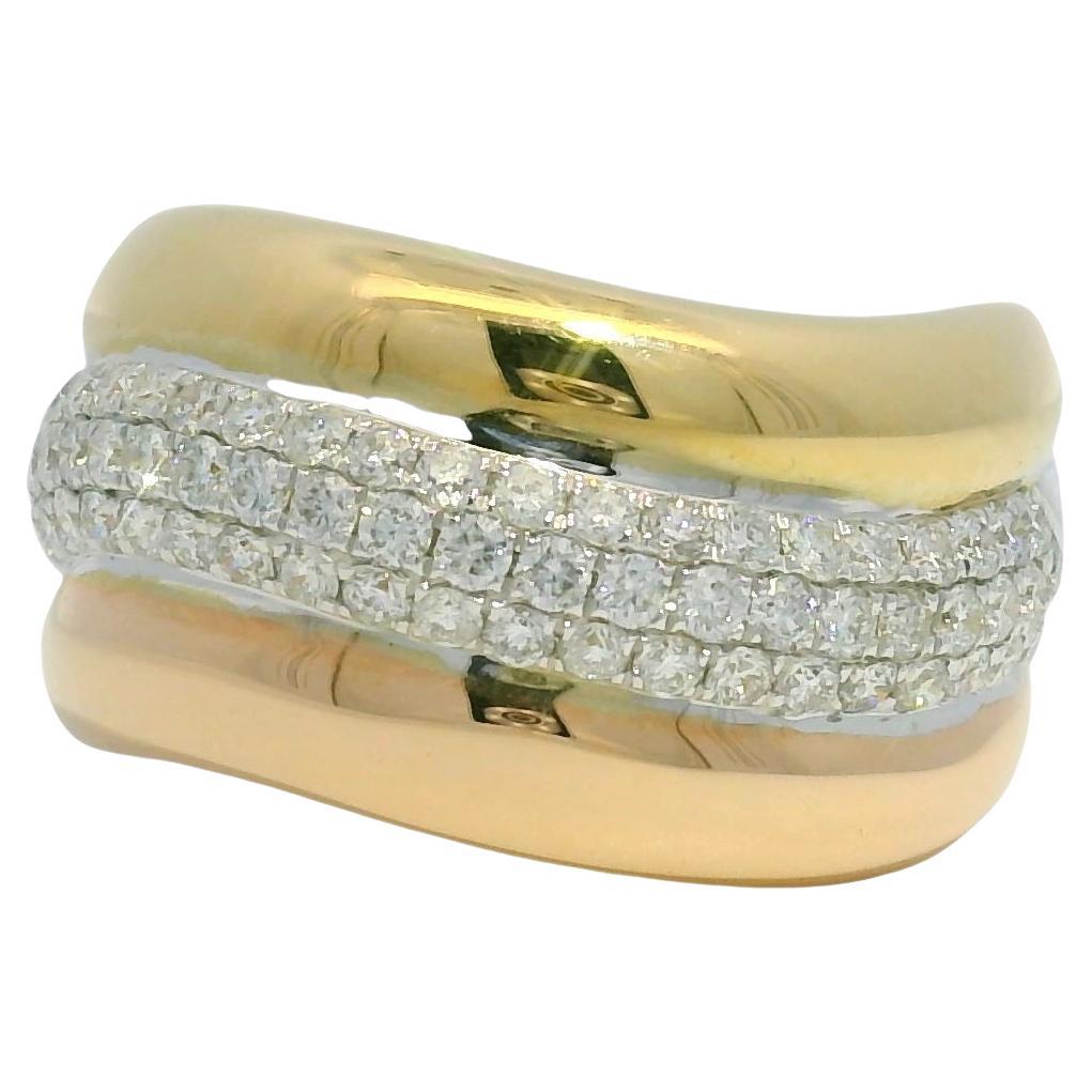 Tri-Color Natural 0.97 Carat Diamond Pave 18-Karat Swirl Ring In Stock For Sale
