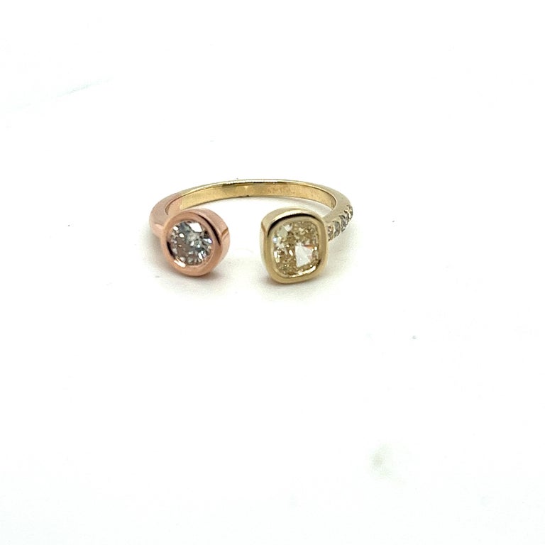Tri-Color Pink, Yellow and White Diamond Trendy Ring For Sale at 1stDibs