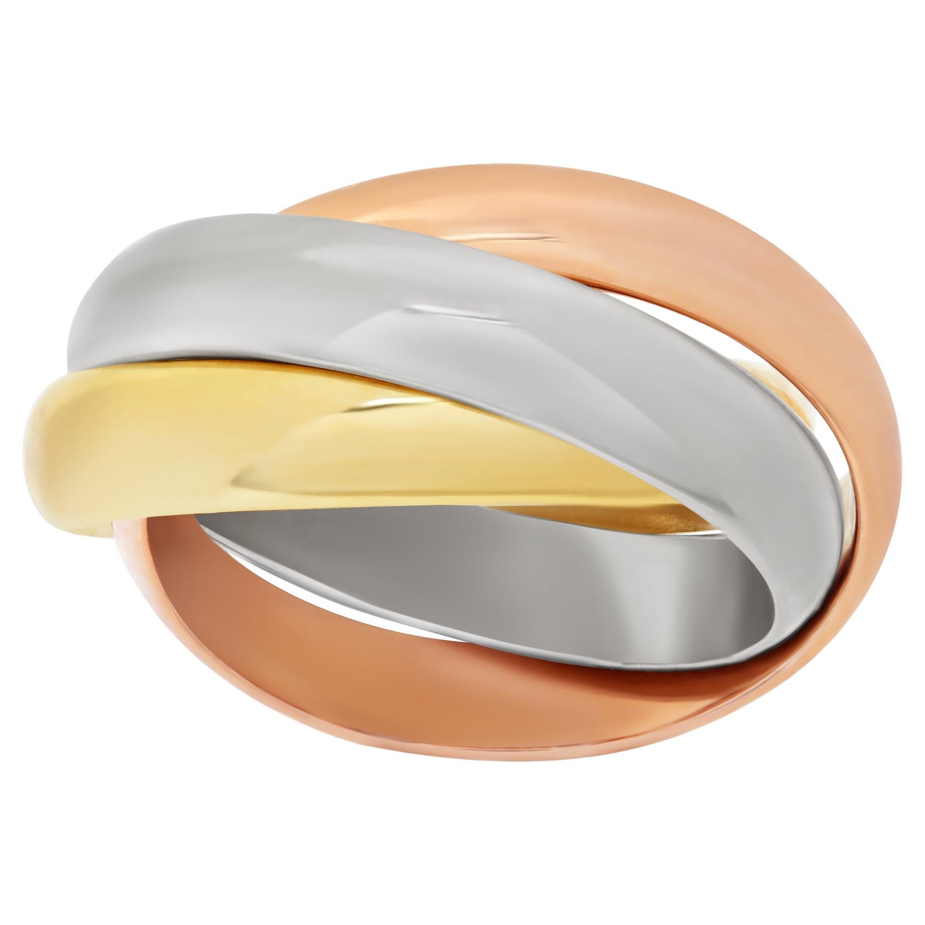 Tri-color rolling ring in 18k yellow, rose & white gold. Size 5 For Sale