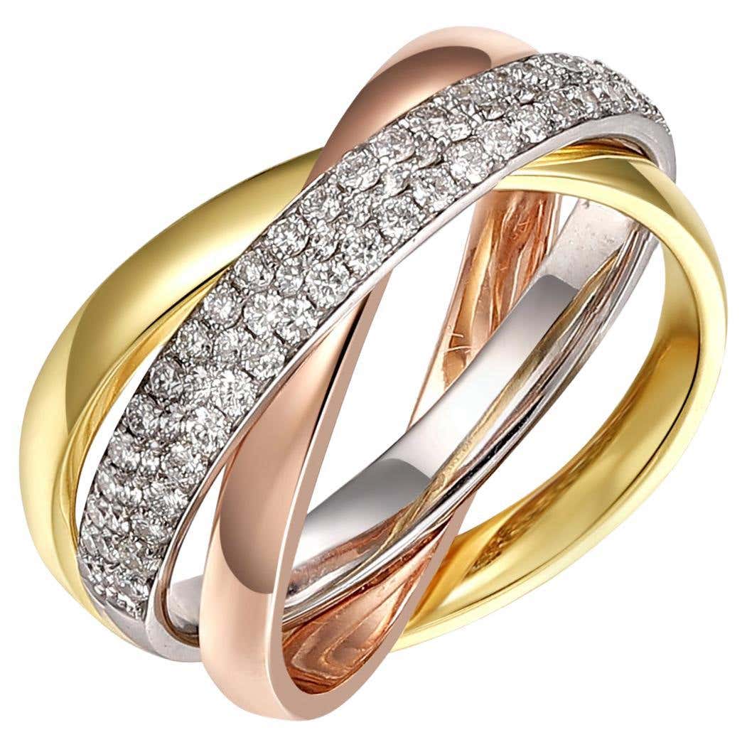 Tri-Color Rolling Ring with Diamonds For Sale at 1stDibs
