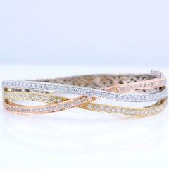 Tri-Color Runder Diamant-Armreif 14 Kt Weiß-Gelb-Roségold 2,00 Tcw