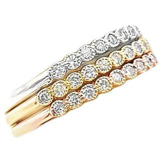 Tri Color Stackable Diamond Ring Band 0.47ct in 14K, White Yellow and Rose Gold For Sale