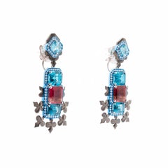 Tri-Color Tourmaline & Zircon & Diamond Earrings, 18K White Gold, Austy Lee