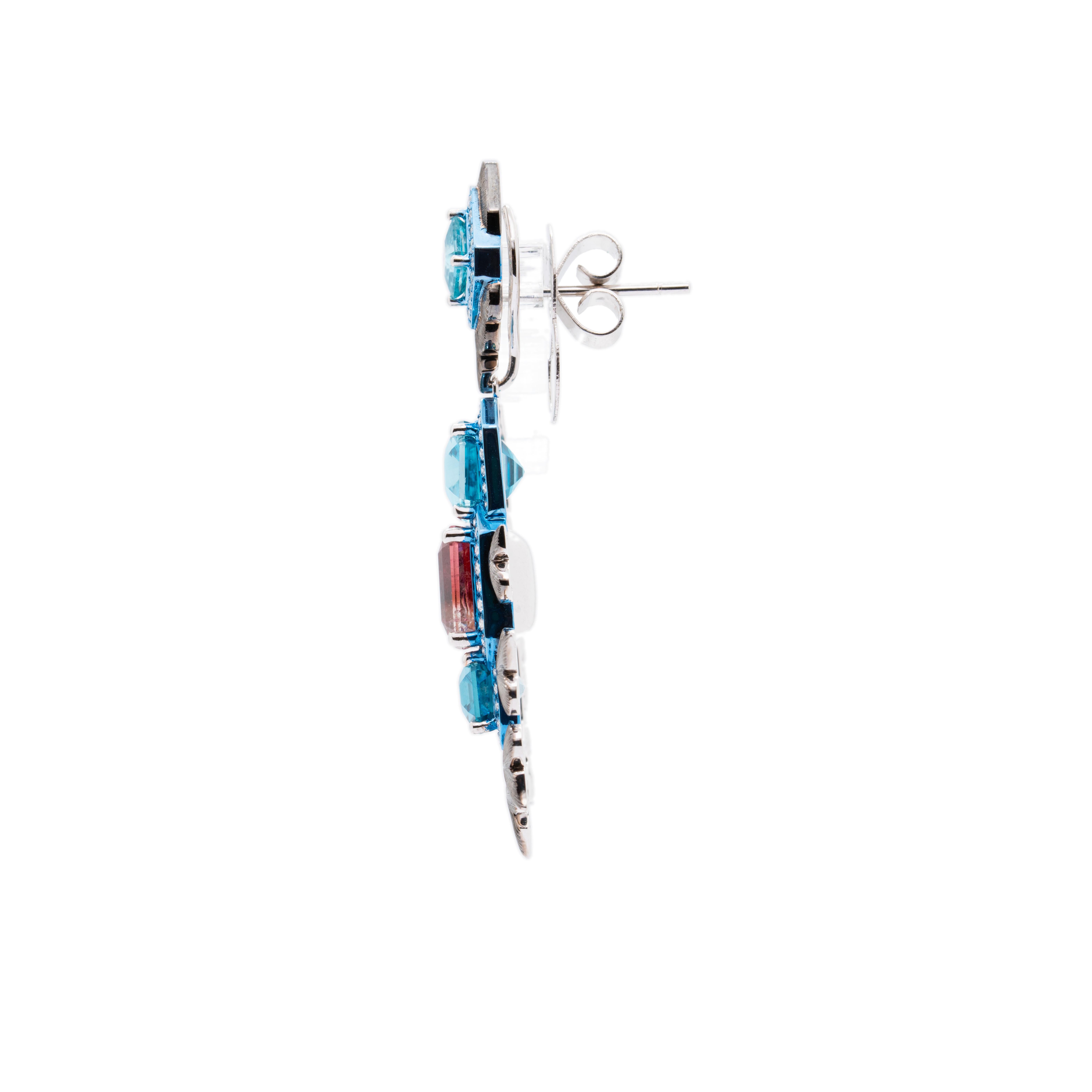 Moderno Orecchini con tormalina, zircone e diamante, oro bianco 18 carati, Austy Lee in vendita