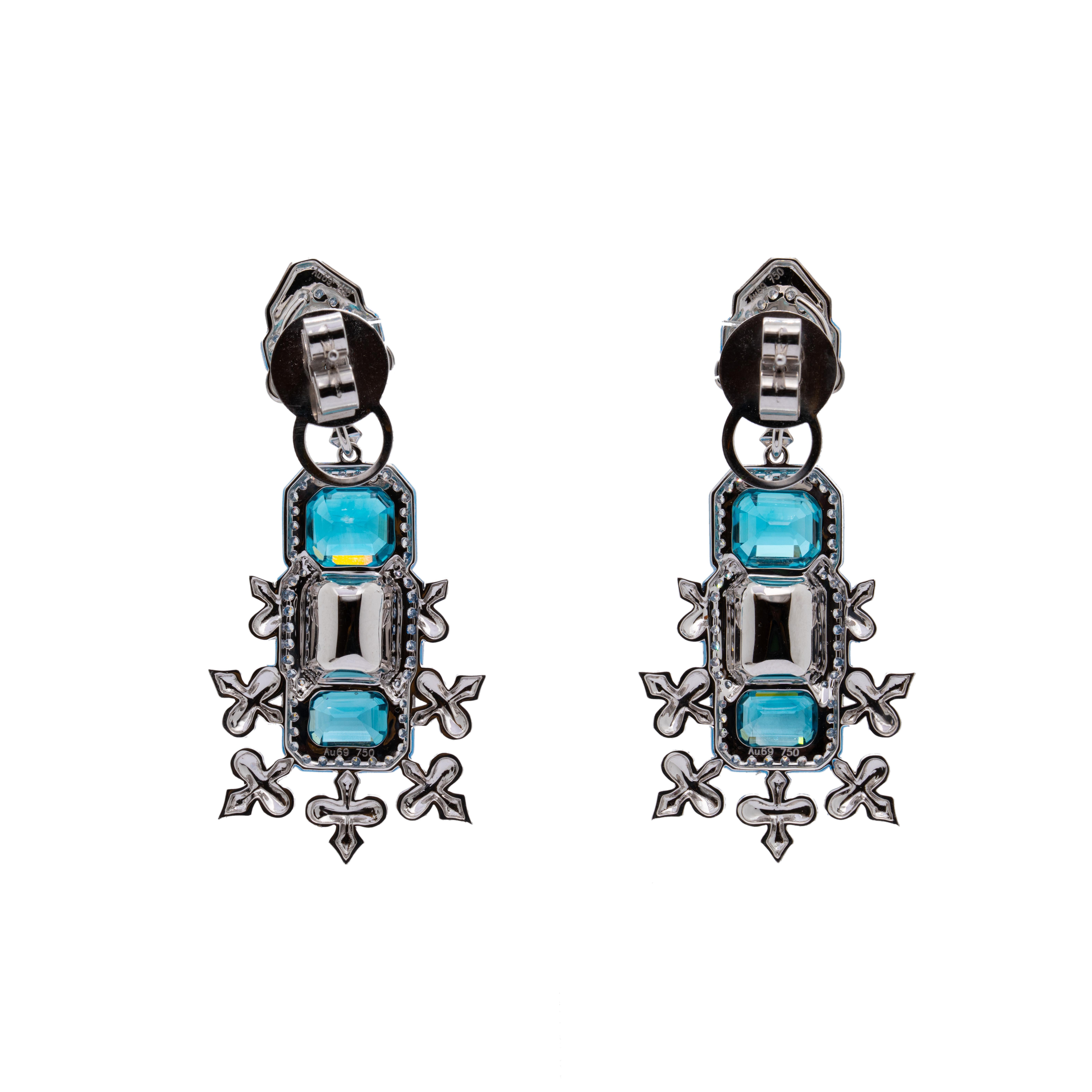 Taglio misto Orecchini con tormalina, zircone e diamante, oro bianco 18 carati, Austy Lee in vendita