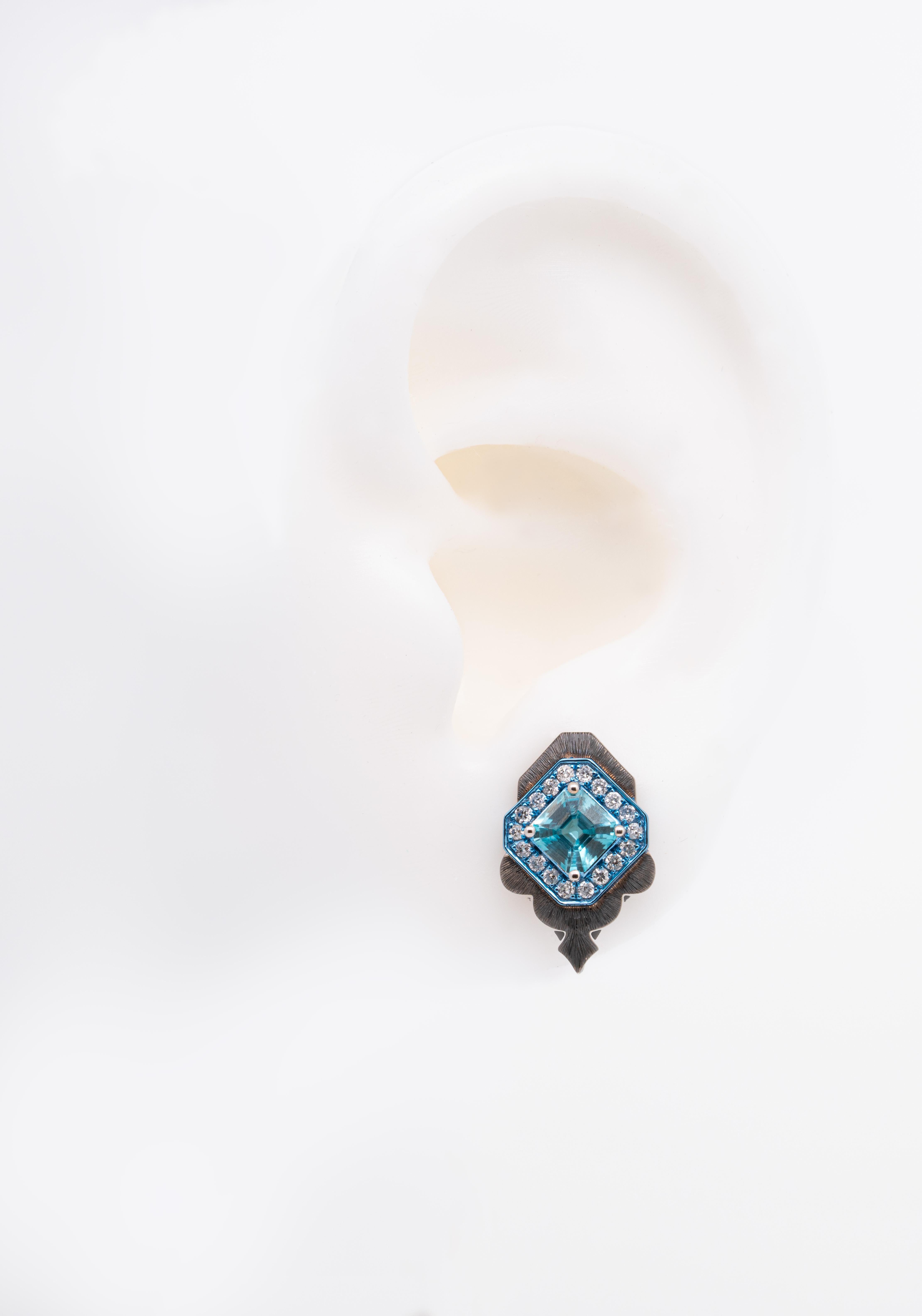 Orecchini con tormalina, zircone e diamante, oro bianco 18 carati, Austy Lee in vendita 2