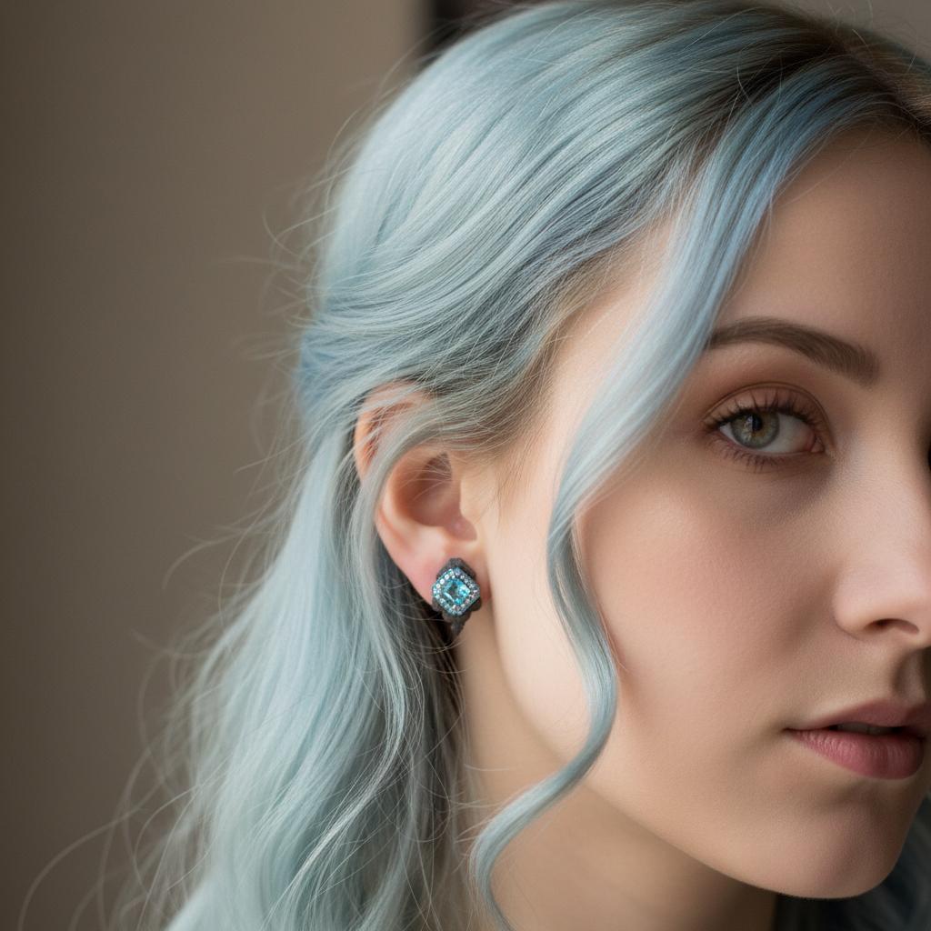 Orecchini con tormalina, zircone e diamante, oro bianco 18 carati, Austy Lee in vendita 3