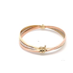 Tri-Color Twist Bangle Bracelet 14 Karat Yellow Rose White Gold 10.7 Grams