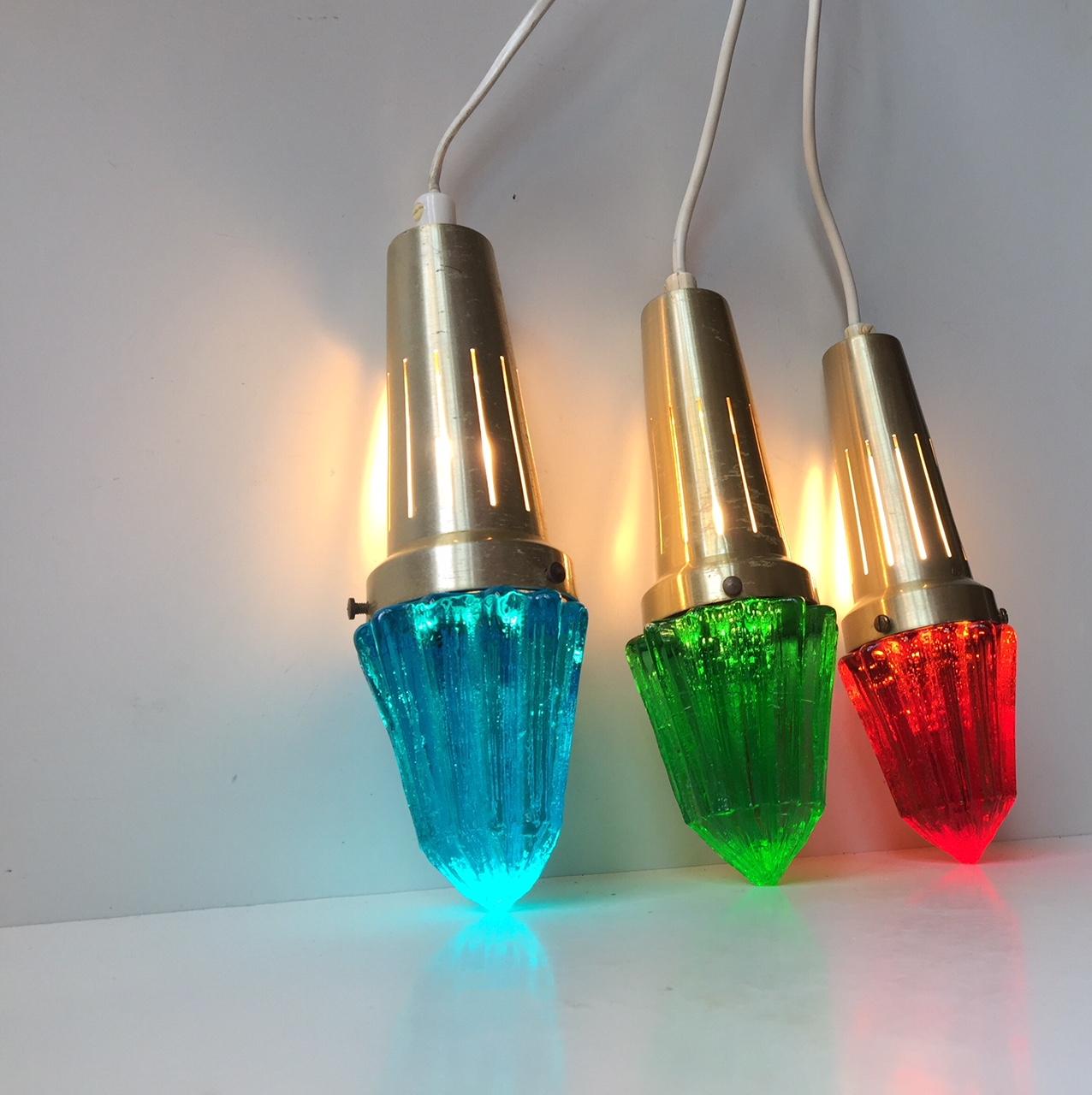 Anodized Tri-Color Vintage Scandinavian Icicle Pendant Lights by Vitrika, 1960s For Sale