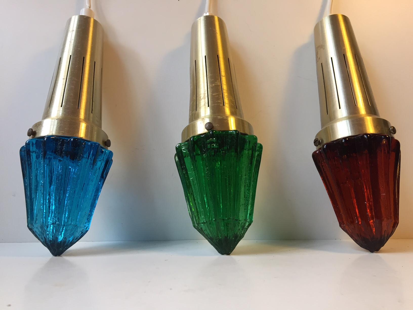 Tri-Color Vintage Scandinavian Icicle Pendant Lights by Vitrika, 1960s In Good Condition For Sale In Esbjerg, DK