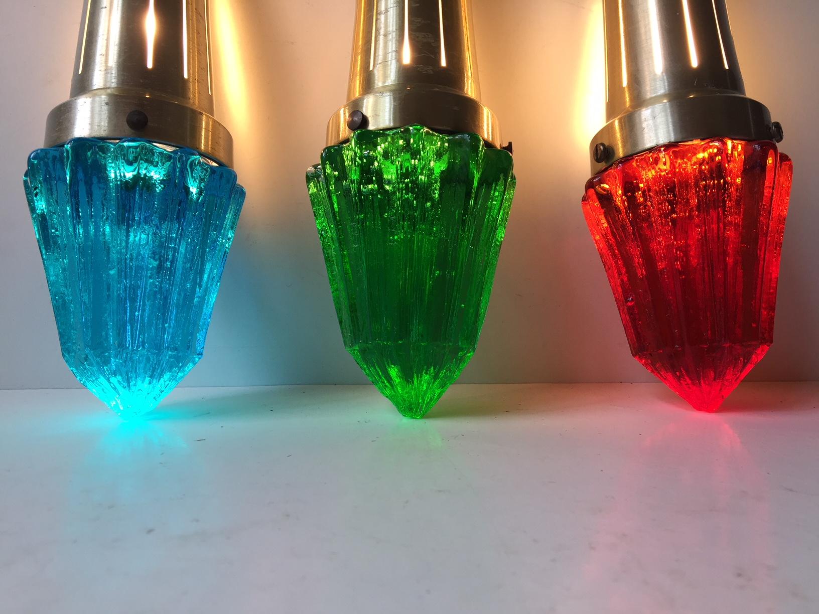 Art Glass Tri-Color Vintage Scandinavian Icicle Pendant Lights by Vitrika, 1960s For Sale