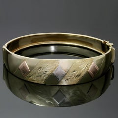 Tri-Color 14k Gold Wide Bangle Bracelet