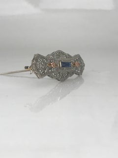 Tri-Color, Gold & Sterling- Silver, Victorian Rose Pin With French-Cut Sapphire