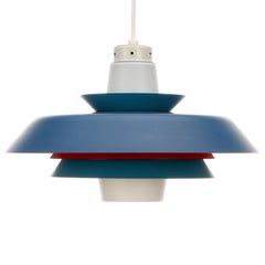Tri-Colored by Voss 1950 Danish Vintage Milk Glass Light with Blue and Red Shade