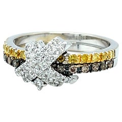 Tri-Colored Diamond Criss Cross Band Ring in 18k White Gold 