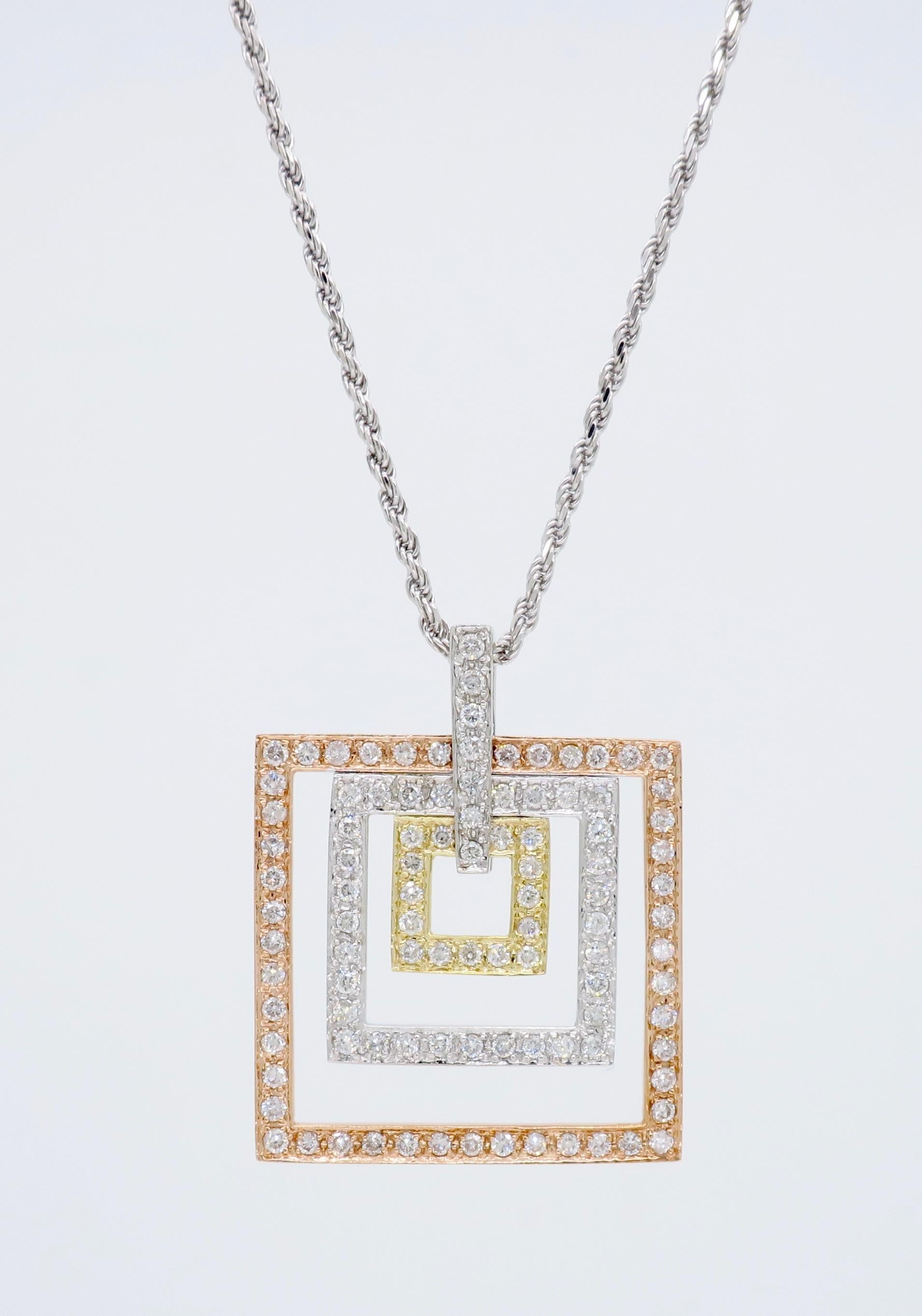 Round Cut Tri-Colored Diamond Pendant Necklace